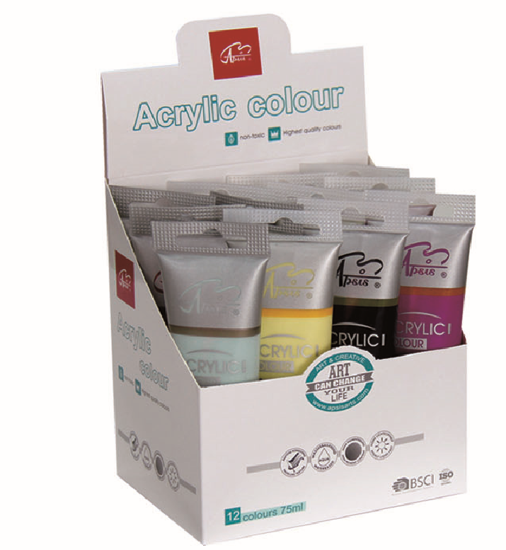 12colors*75ml acrylic color in tube with color box