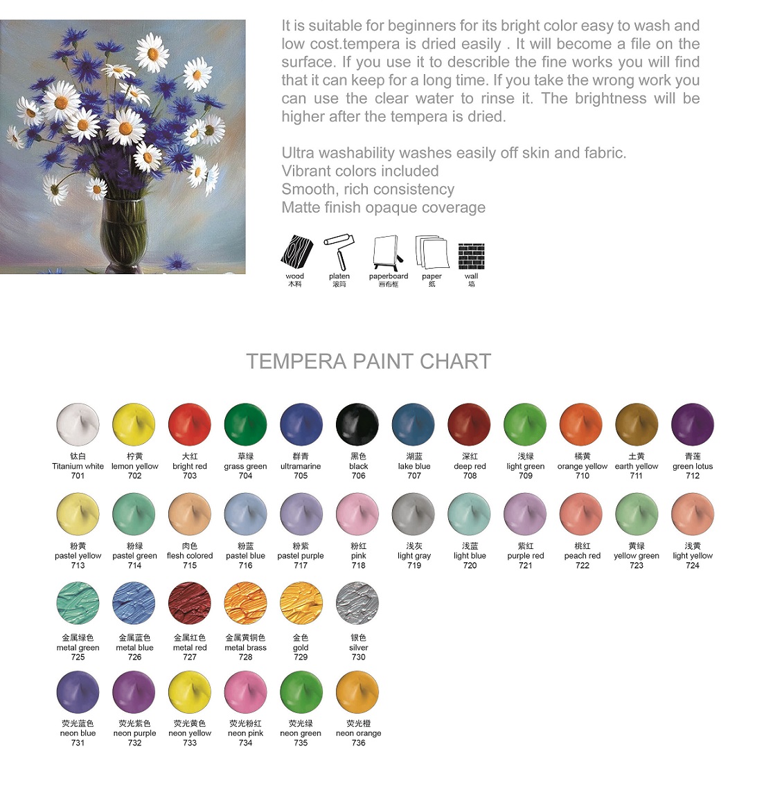  6colors*60ml tempera color in bottle with color label shrinking